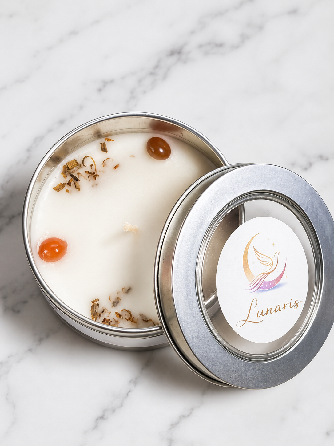 ✨ Vela Aromática Boa Energia – com pedra Coralina e Palo Santo