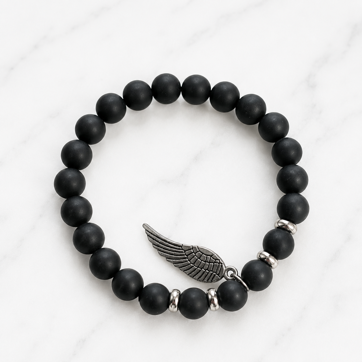 Pulseira de Ágata Negra com Medalha de São Miguel Arcanjo
