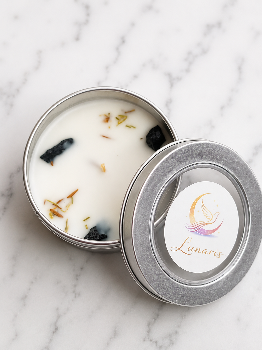 🌿 Vela Aromática – Sândalo com Turmalina Negra, Cedro e Zimbro