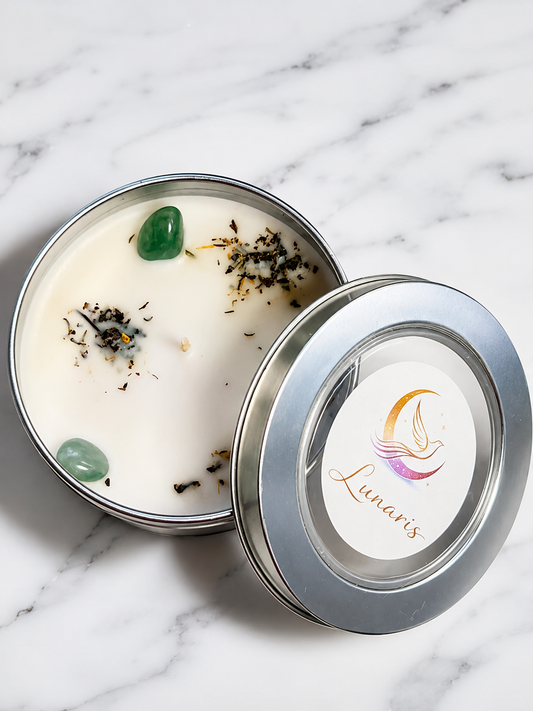 🍀 Vela Aromática da Sorte – com Aventurina Verde