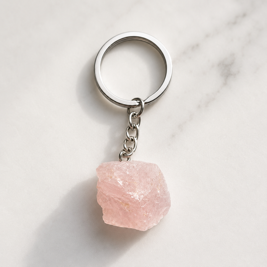 💗 Porta-Chaves em Quartzo Rosa Natural Bruto