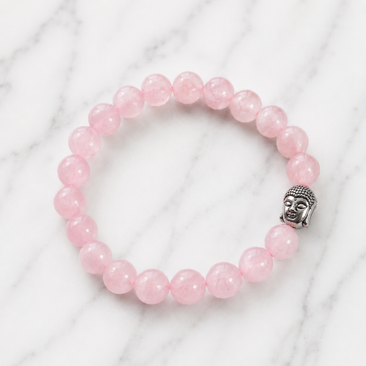 Pulseira de Quartzo Rosa Natural com Buda – Amor, Serenidade e Harmonia