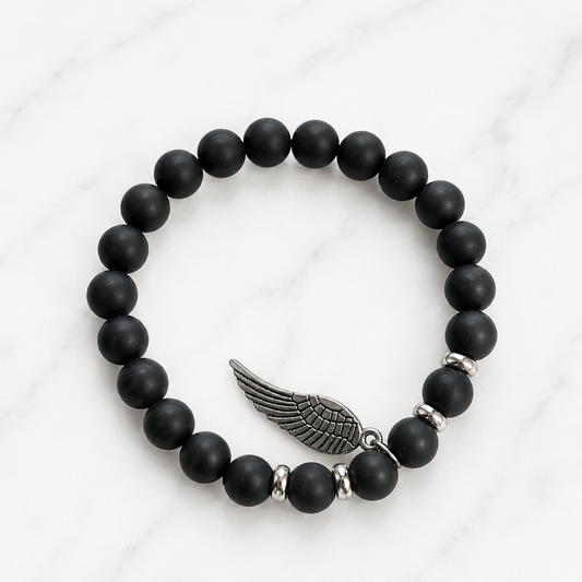 Pulseira de Ágata Negra com Medalha de São Miguel Arcanjo