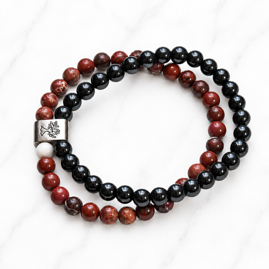 Pulseira Magnética de Hematite & Jaspe Vermelho